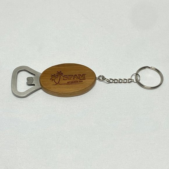 Set of 2  Spam Advertising Wood Metal Keychain Bottle Opener and Multi Tool - Picture 2 of 11